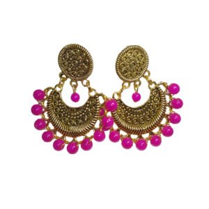 ROYALIFY Earring Jewellery Round Shaped Design with Reddish Magenta Color Balls