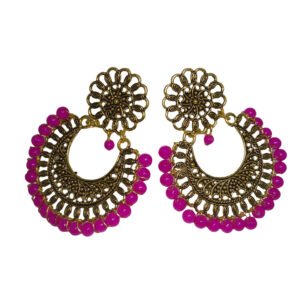 ROYALIFY Earring Jewellery Round Shaped Design with Magenta Color Balls