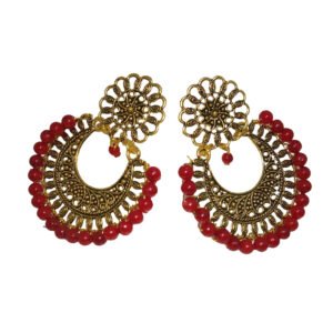 ROYALIFY Earring Jewellery Round Shaped Design with Red Color Balls