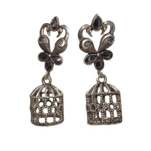 ROYALIFY Earring Oxidised Jewellery Hanging Round Dome Silver Color